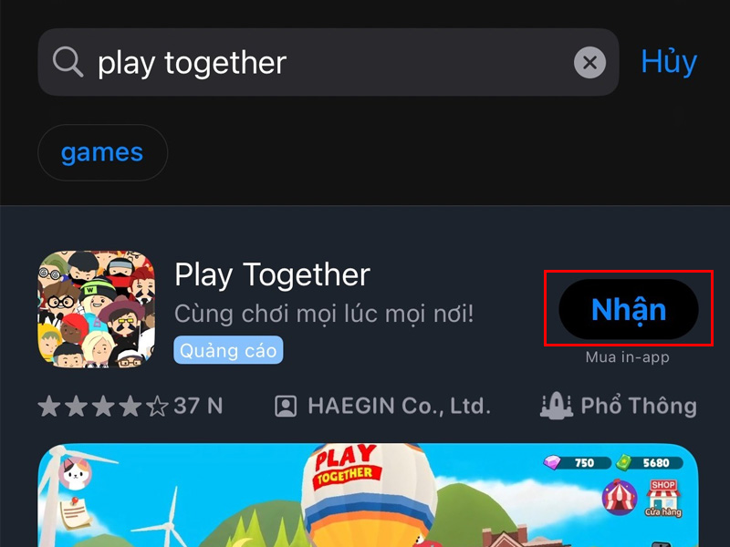 Tìm kiếm và cài đặt Play Together trên iOS