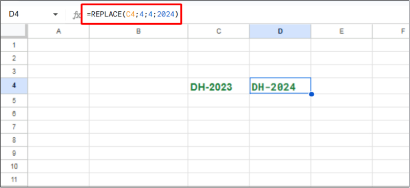 Dùng hàm REPLACE thay thế ký tự trong Google Sheets