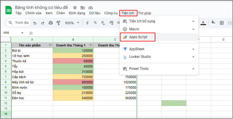 Mở trình chỉnh sửa Apps Script
