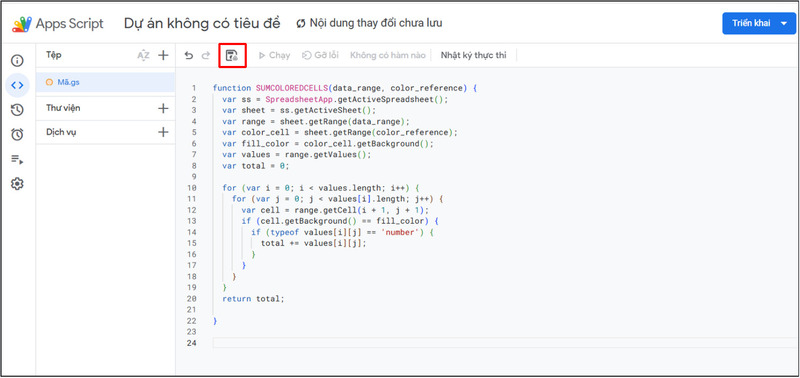 Lưu đoạn mã Apps Script vừa tạo