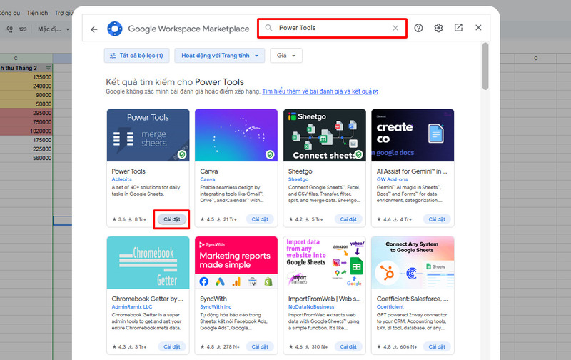 Tìm và cài đặt Power Tools