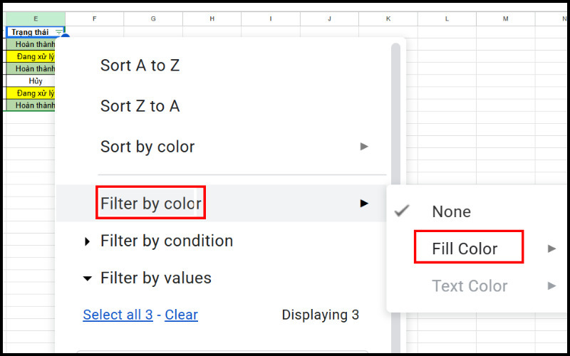 Vào mục Filter by color sau đó chọn Fill color