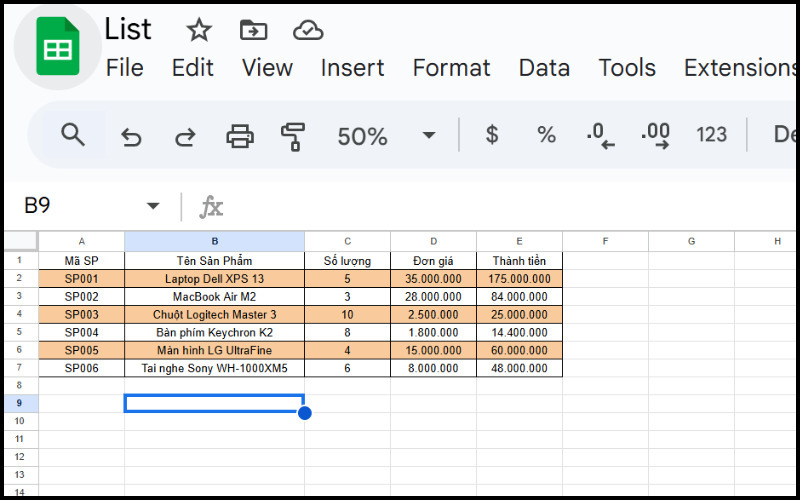 Các hàng được tô màu so le sau khi áp dụng
