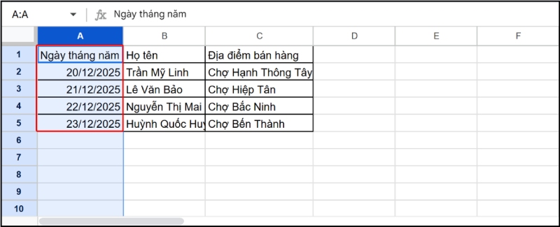 Kích đúp chuột để AutoFit tự động căn chỉnh chiều rộng cột