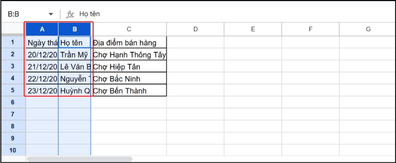 Chọn nhiều cột liền kề hoặc không liền kề cần AutoFit