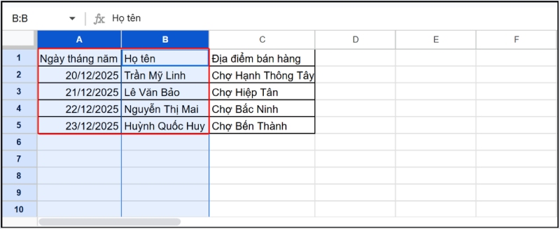 Kích đúp chuột để căn chỉnh đồng loạt các cột