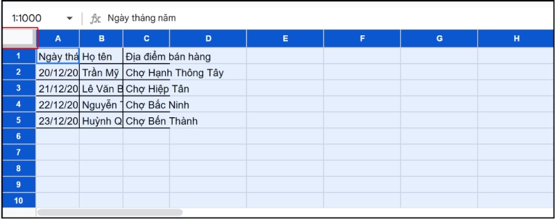 Nhấp vào ô vuông xám góc trên bên trái để chọn toàn bộ trang tính