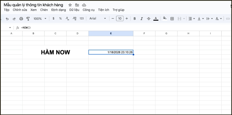 ví dụ về hàm now tự nhảy ngày tháng