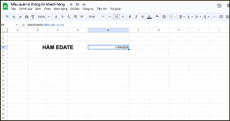 Hàm EDATE trong google sheets