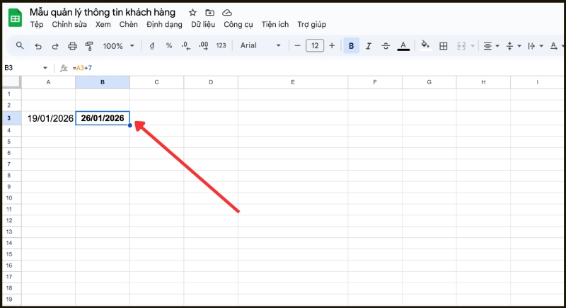 Thao tác bước cộng ngày tự động