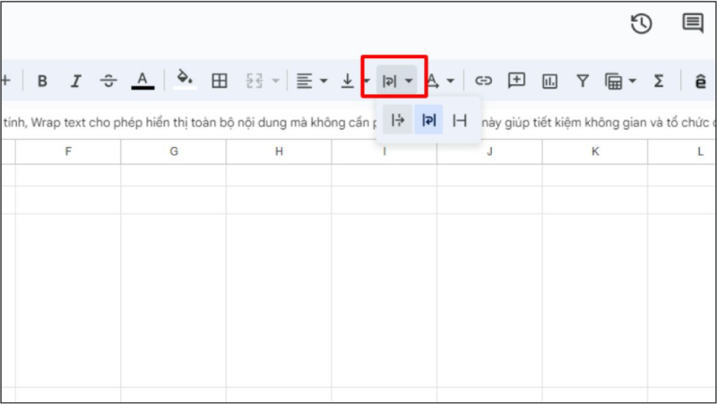 Giao diện nút xuống dòng trong Google Sheets