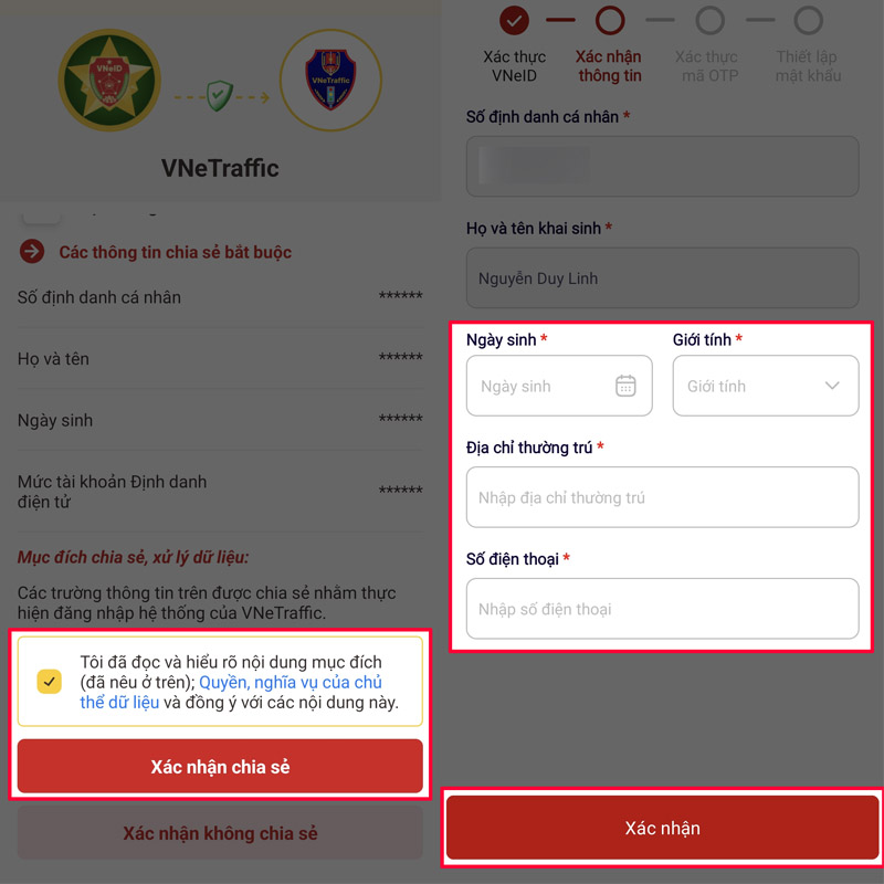 Xác nhận chia sẻ sau đó điền thông tin và nhấn Xác nhận