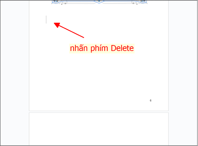 Nhấn phím Delete để xóa trang trắng