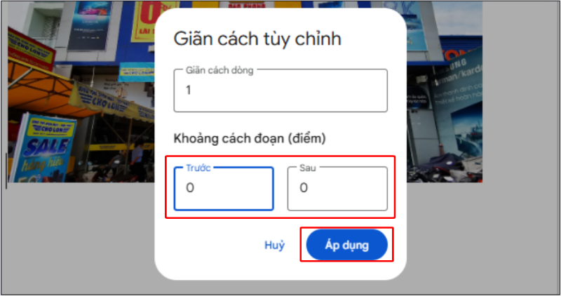 Thiết lập khoảng cách đoạn về 0
