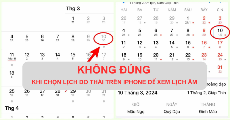 KHÔNG ĐÚNG khi chọn lịch Do Thái trên iPhone để xem lịch âm