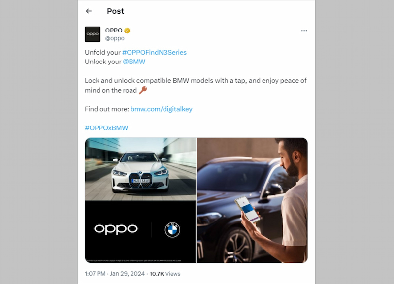 OPPO và BMW hợp tác hỗ trợ mở khóa xe bằng OPPO Find N3