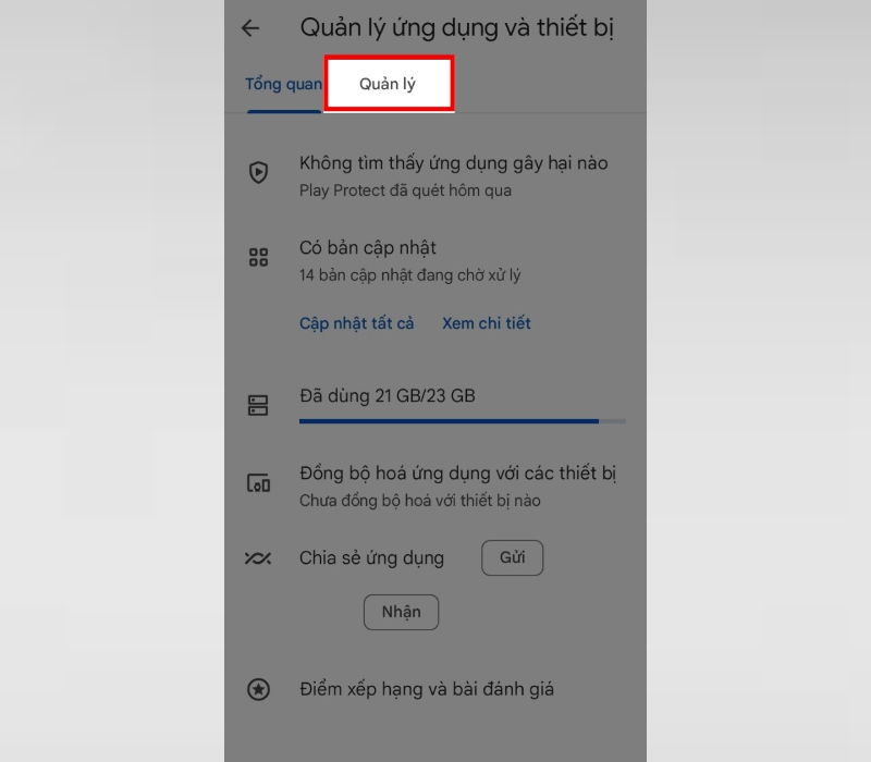 Tại mục Quản lý ứng dụng và thiết bị, người dùng chọn trang Quản lý
