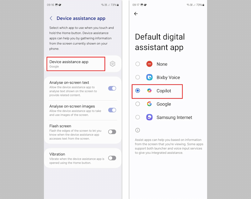 Thiết lập Copilot trở thành trợ lý ảo mặc định trên điện thoại Samsung