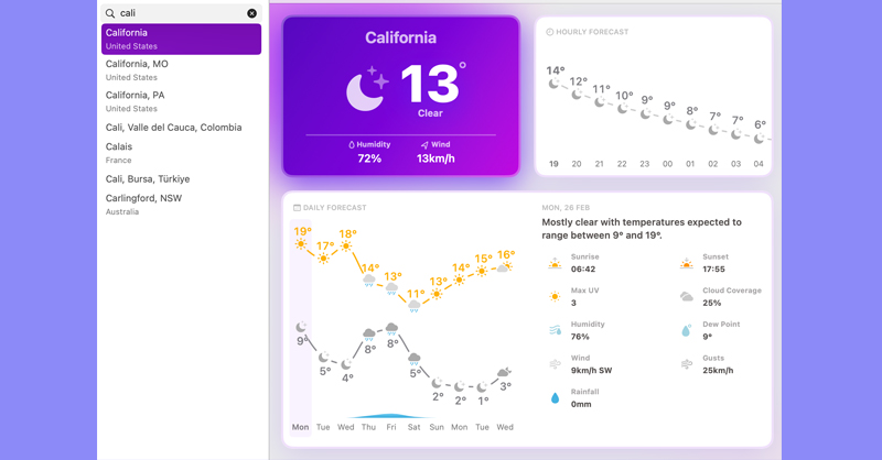 Apple đã tích hợp thanh công cụ tìm kiếm cho ứng dụng Mercury Weather