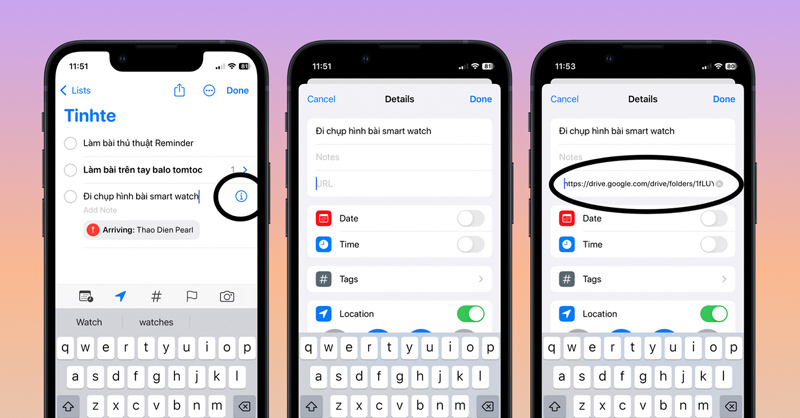 Apple Reminder cho phép thêm đường link vào lời nhắc