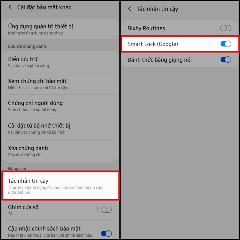 Bật Smart Lock để cài đặt mở khóa điện thoại Samsung