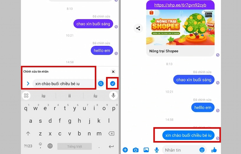 Chỉnh sửa tin nhắn đã gửi trên Messenger bằng điện thoại