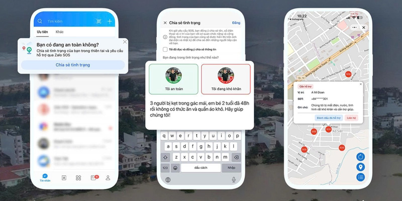 Hướng dẫn gửi yêu cầu cứu trợ trên bản đồ Zalo SOS