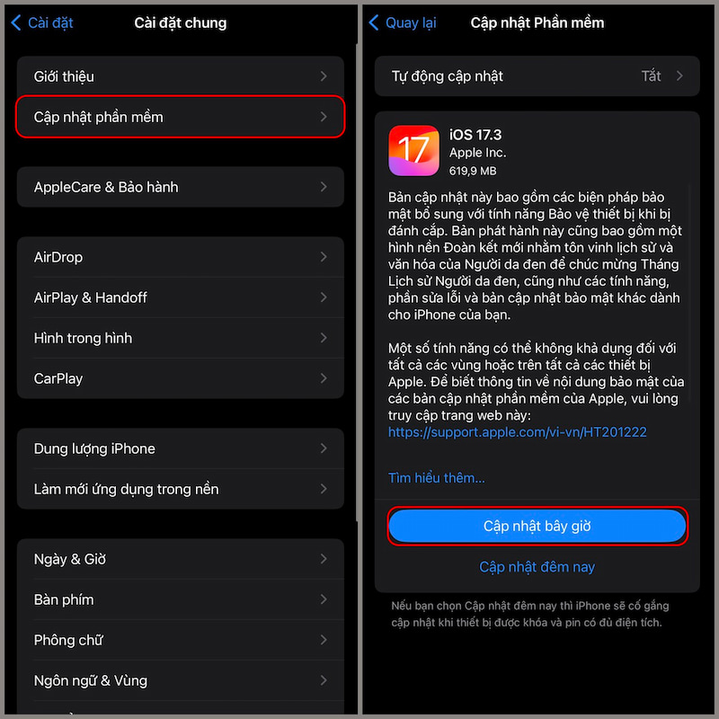 Cập nhật iOS 17.3