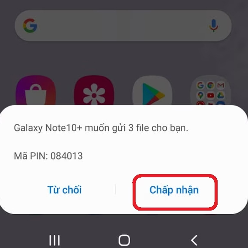 Chấp nhận để thiết bị gửi file qua cho mình