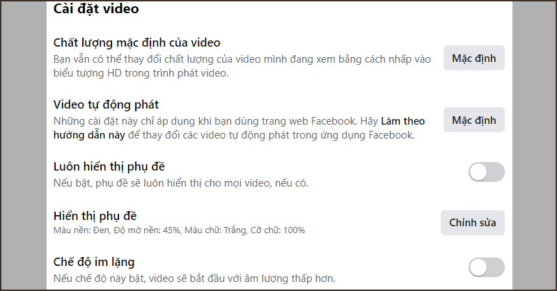 Chọn Chất lượng mặc định của video