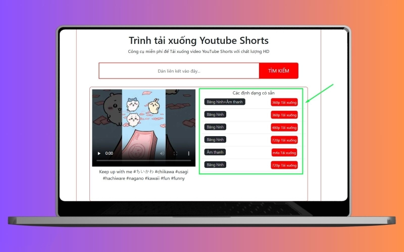 Chọn chất lượng và nhấn Tải xuống video YouTube Short