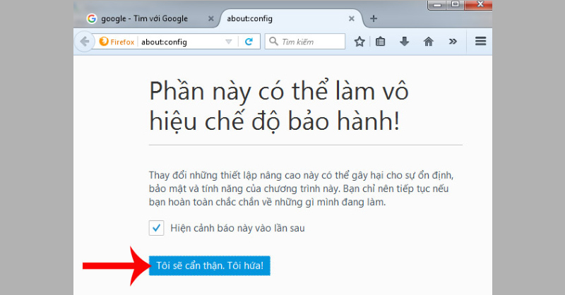 Chọn đồng ý khi nhận được cảnh báo của trình duyệt web