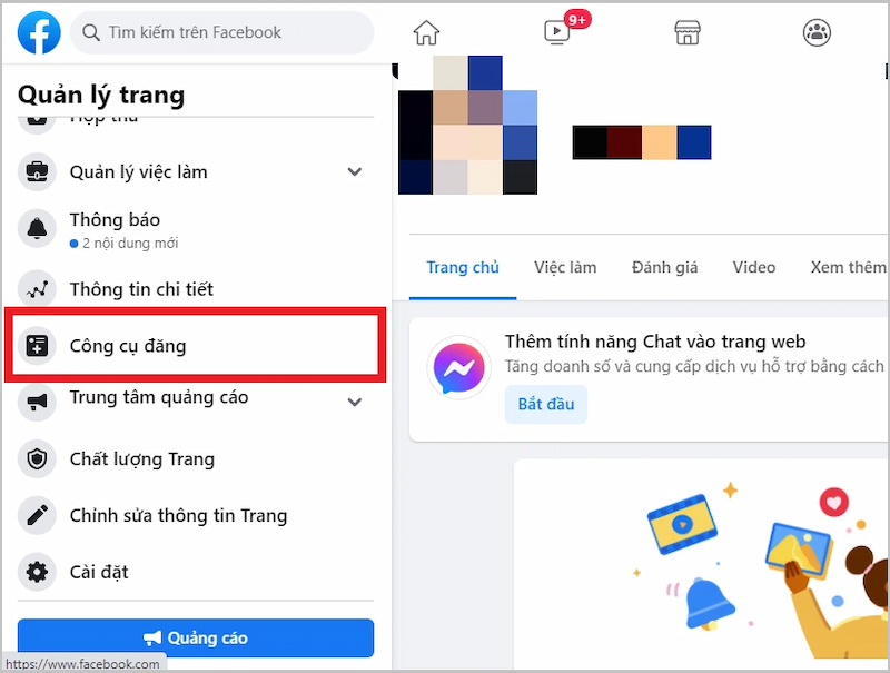 Chọn vào mục Công cụ đăng