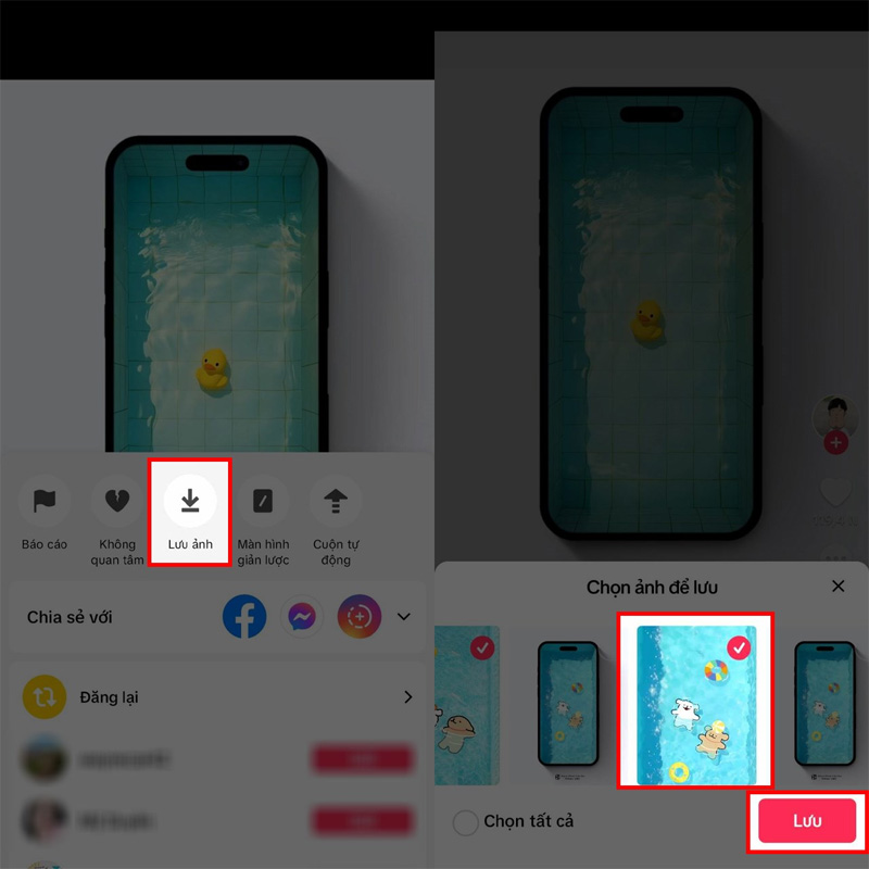 Chọn vào mục Lưu ảnh để tải về điện thoại