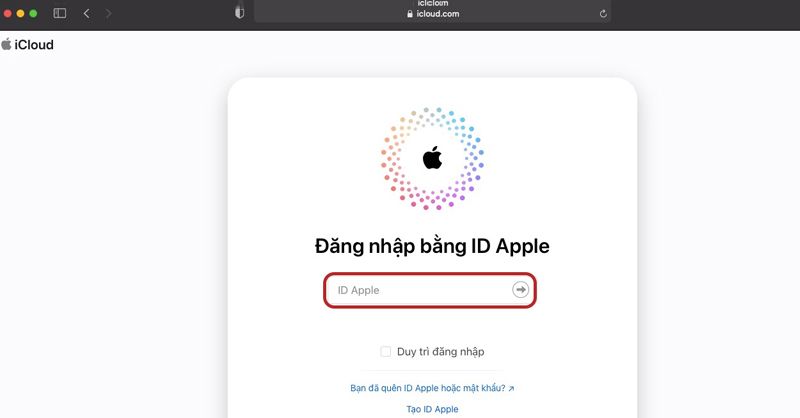 Đăng nhập vào tài khoản iCloud