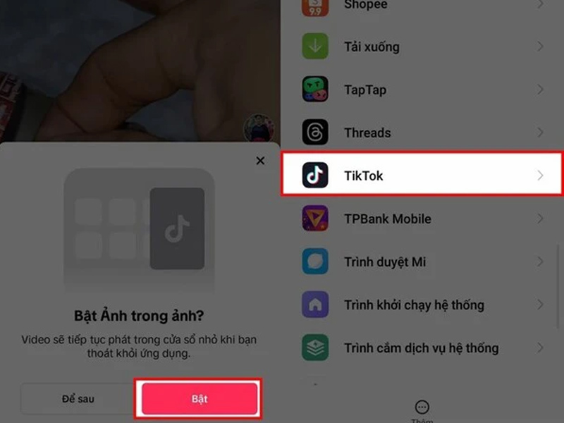 Điện thoại tự động chuyển đến trang yêu cầu cấp quyền cho TikTok