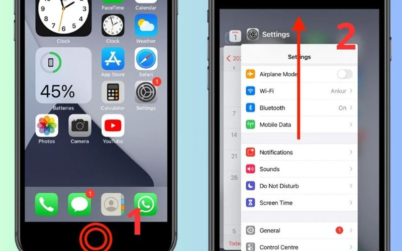 Dùng ba ngón tay chạm vào ứng dụng và vuốt lên trên 