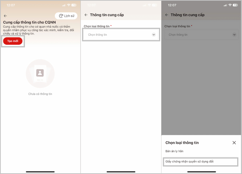 Chọn Giấy chứng nhận quyền sử dụng đất
