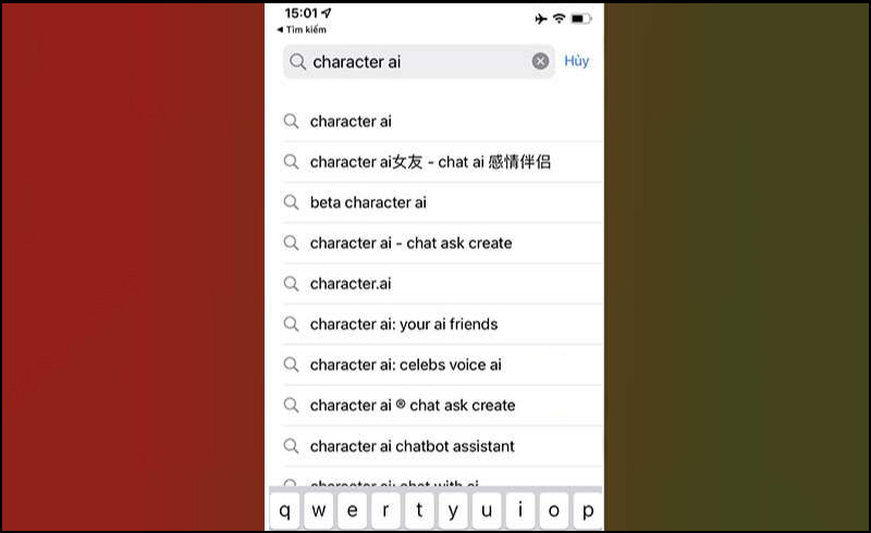 Gõ từ khóa Character AI - Chat Ask Create vào thanh tìm kiếm