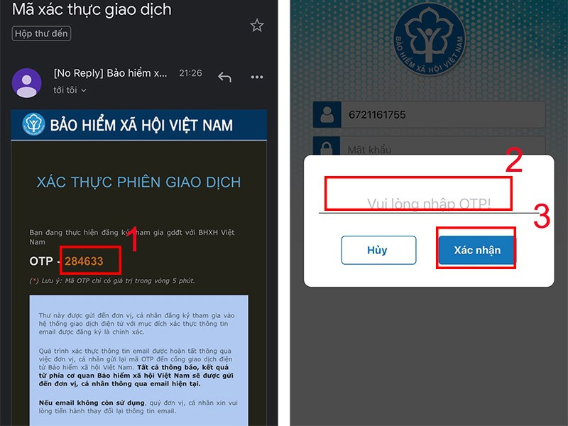 Kiểm tra email, nhập mã OTP vừa nhận được và chọn Xác nhận 