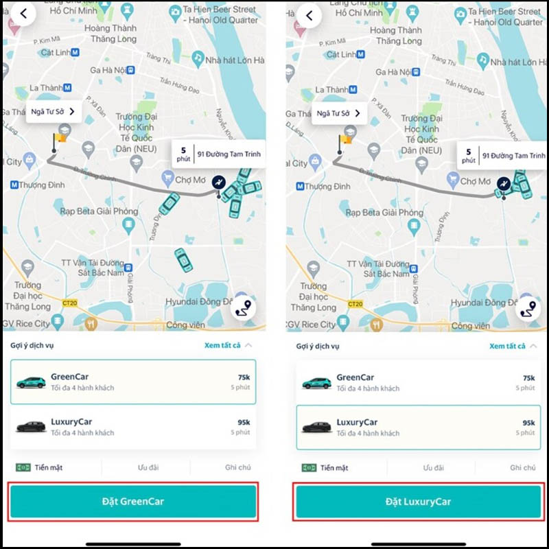Lựa chọn GreenCar hoặc LuxuryCar