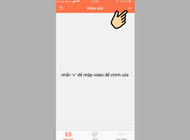 Mở ứng dụng Video Eraser, nhấn vào biểu tượng dấu + ở góc trên bên phải