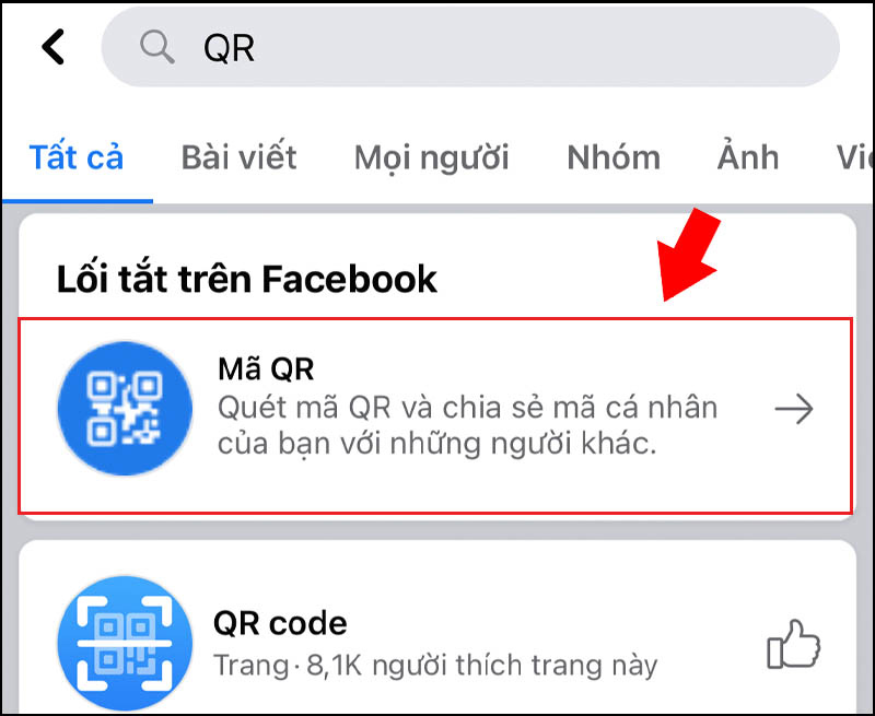 Người dùng chọn mã QR để truy cập vào giao diện quét mã