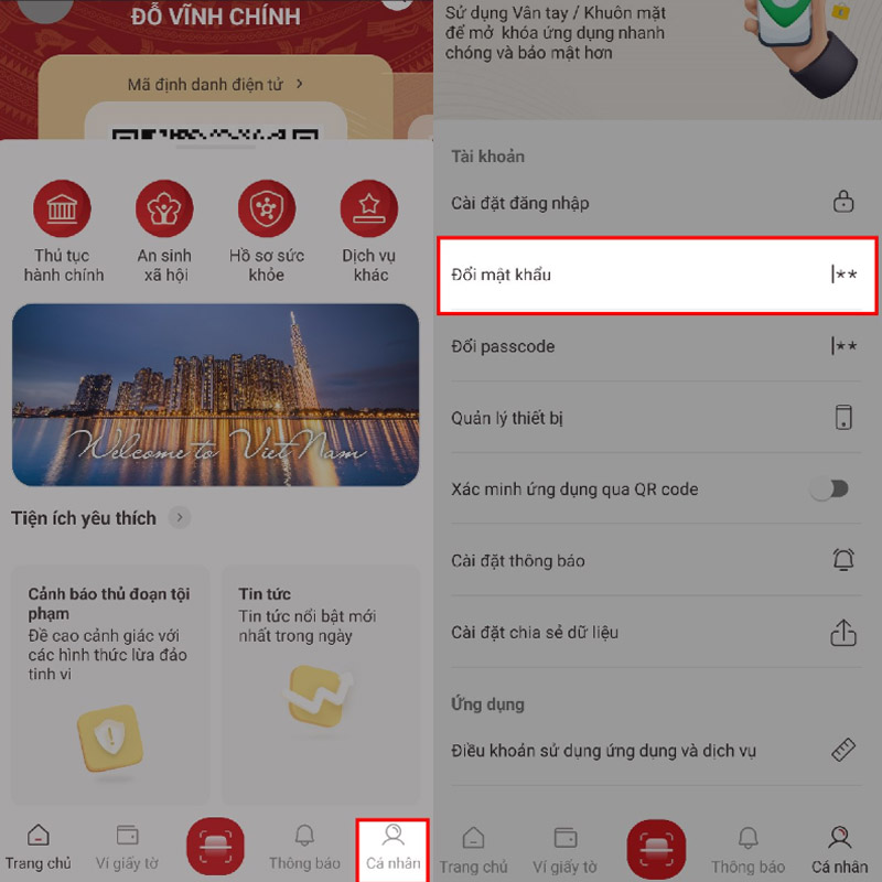 Người dùng có thể dễ dàng đổi mật khẩu trên ứng dụng VNeID