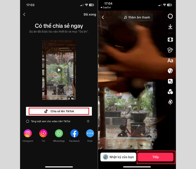 Nhấn chọn Chia sẻ lên Tiktok