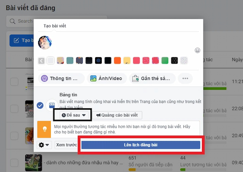 Nhấn chọn Lên lịch đăng bài để hoàn tất