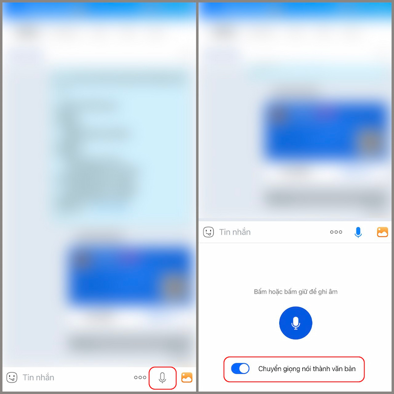 Nhấn chọn vào biểu tượng micro trên thanh soạn tin nhắn