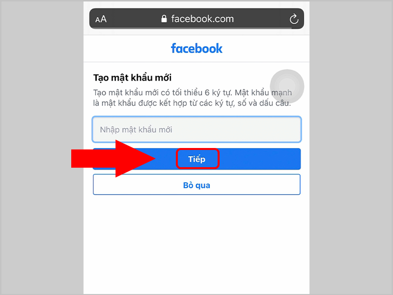Nhập mật khẩu mới cho Facebook, Messenger