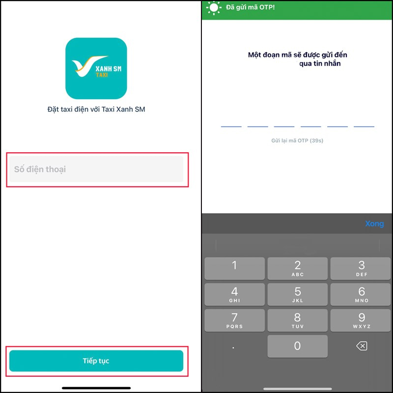 Nhập số điện thoại, nhấn Tiếp tục và nhập mã OTP vừa gửi qua thiết bị