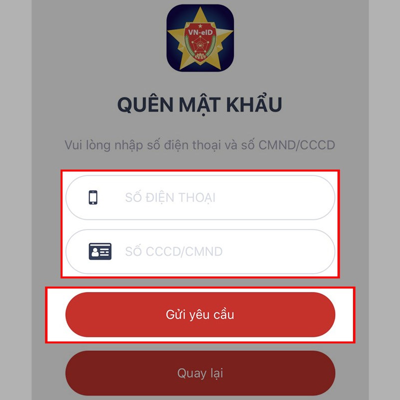 Nhập số điện thoại, số CCCD/CMND và chọn Gửi yêu cầu